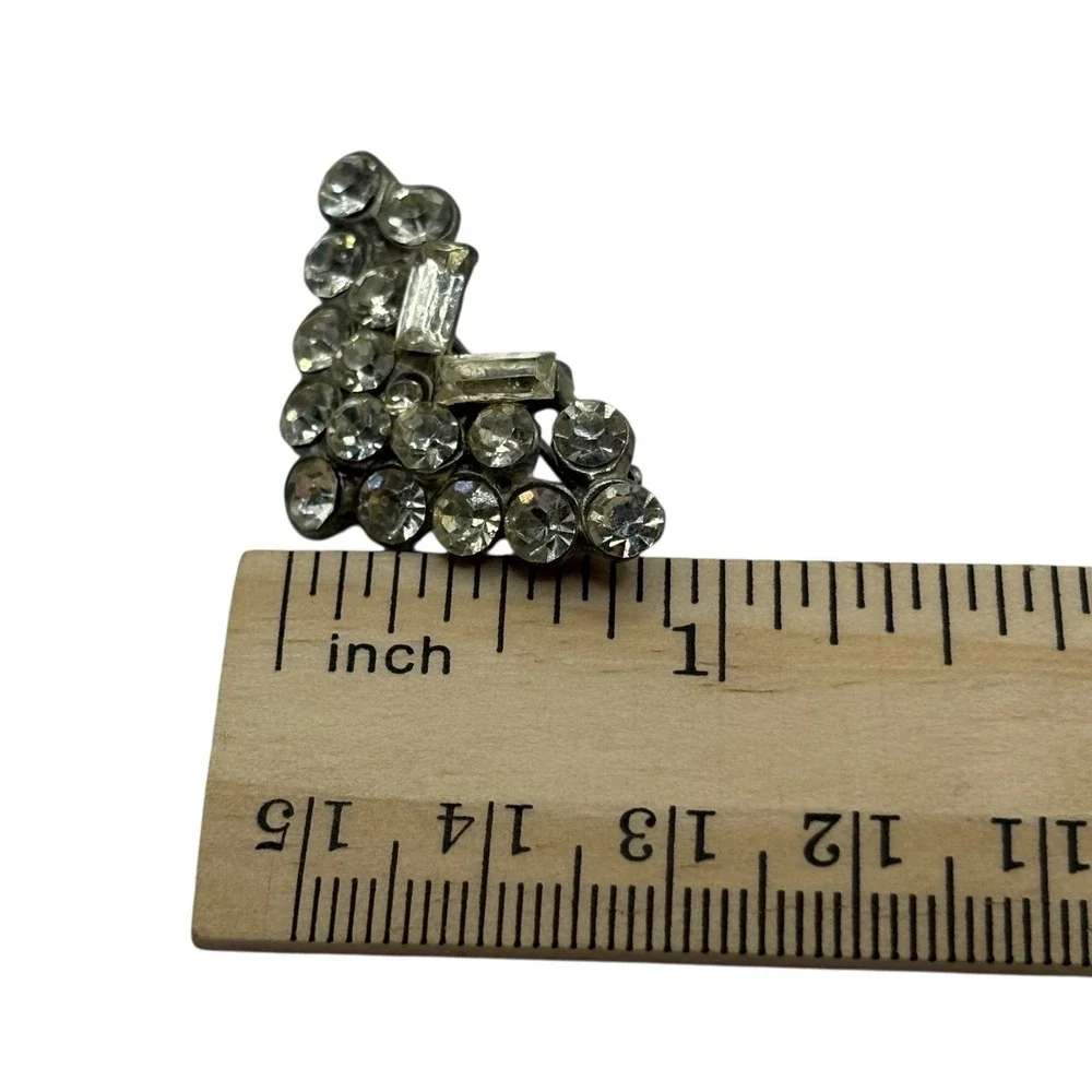 Art Deco Brooch Pin Pot Metal Baguette Clear Rhinestone V Shaped VTG Silver Tone